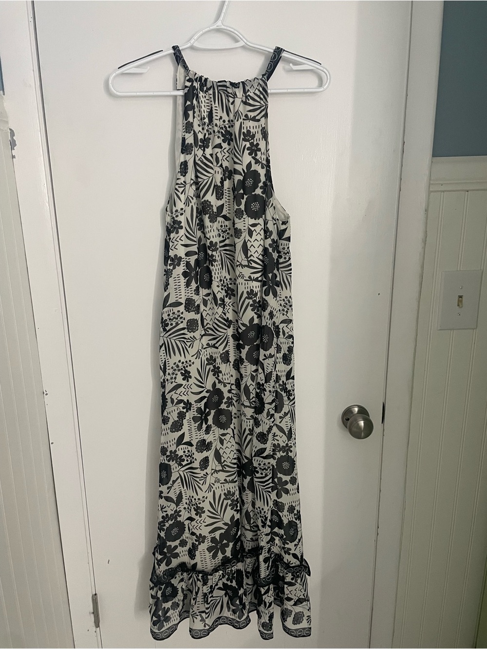 Max Studio Black and White Floral Halter Maxi Dress